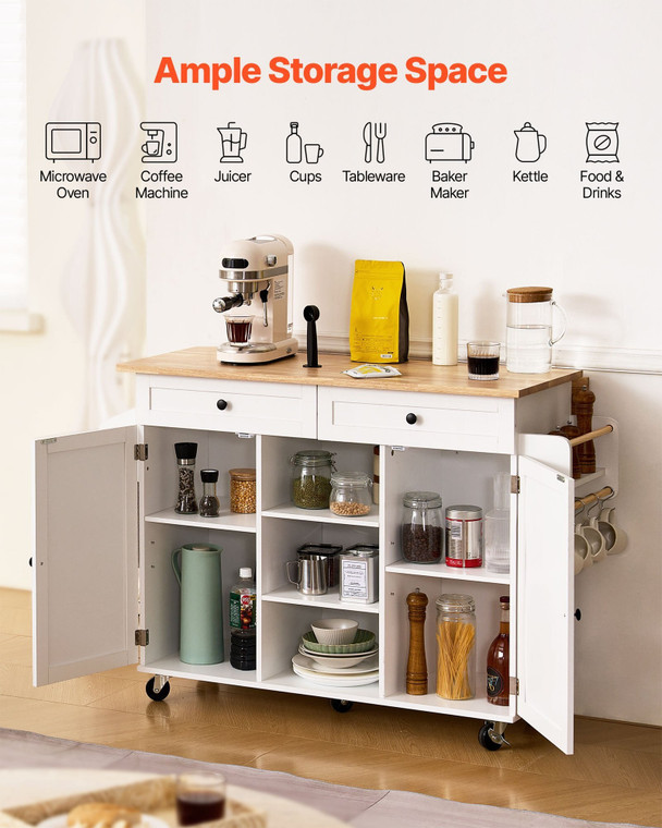 Kitchen Island Cart, with Solid Wood Top and Storage Cabinet, Mobile Rolling Table with Drop Leaf,  E415-BFBYDKCFDBS2K4K0T001V0