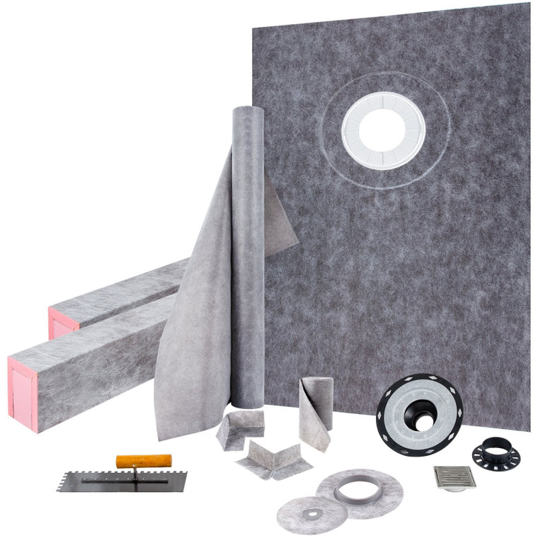 Shower Curb Kit 38" x 60" Watertight Shower Curb Overlay with 4" PVC Offset Bonding Flange, 4" Stai E415-LYDZT38X60PVCAUR5V0