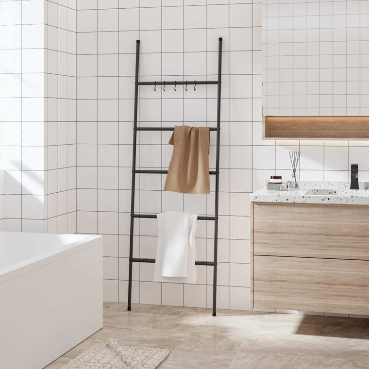  Towel Rack Ladder with 5 Tiers Black 22.8x68.9" Iron A949-343114