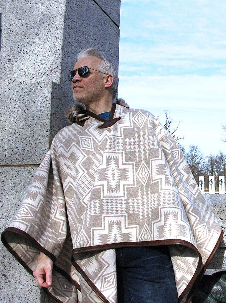 Riding Poncho in Harding Tonal Sheepskin Trimmed Hood