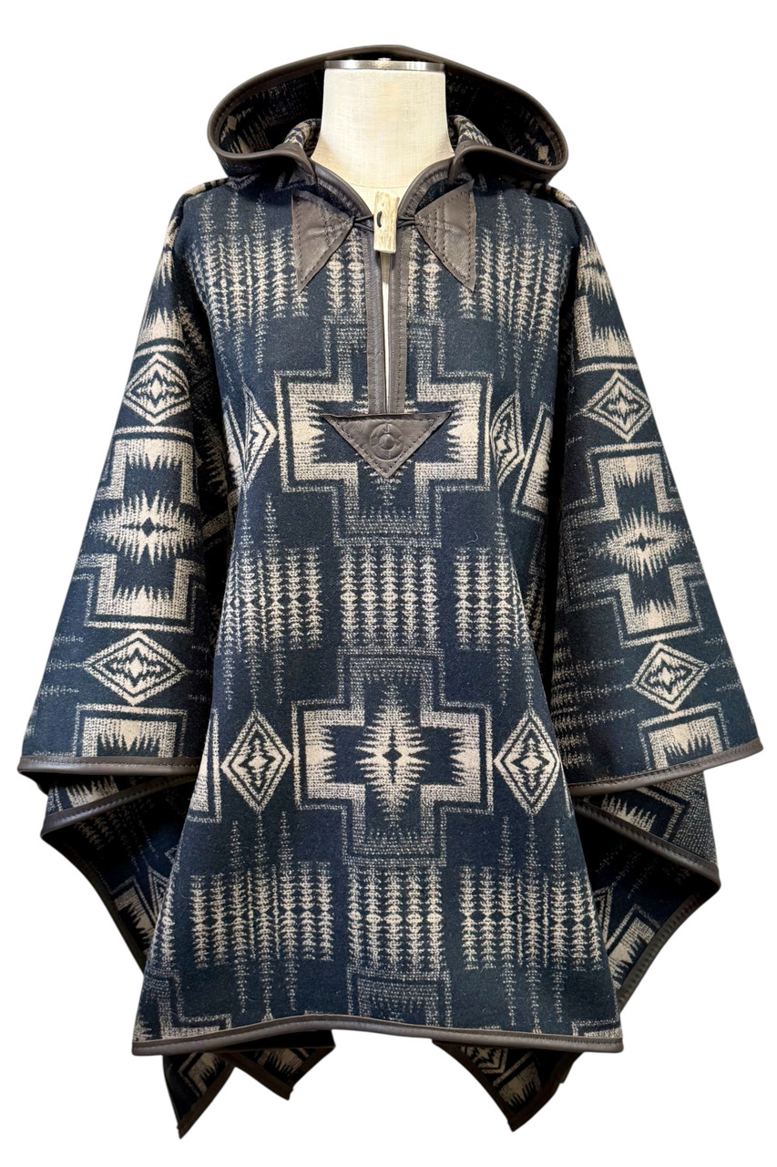 Harding Black & Tan Riding Poncho | Pendleton® Wool with Leather Trim