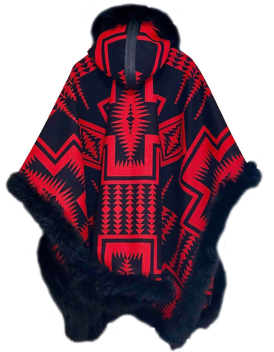 Walking Rock Black & Red Riding Poncho | Pendleton® Wool | Hooded