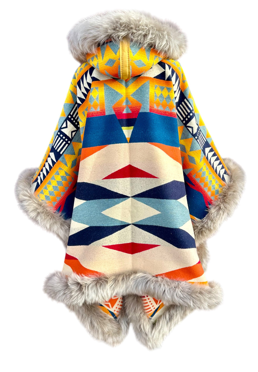 ★美品★ Peak 3L Light Shell Poncho Fire Legend Riding Poncho | Pendleton® Wool with Sheepskin Trim USA