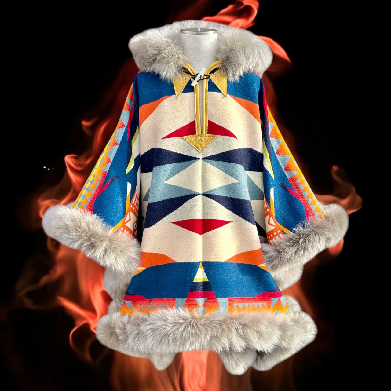 Fire Legend Riding Poncho | Pendleton® Wool with Sheepskin Trim USA
