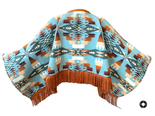 "Outlaw" Capelet in Tucson Aqua, British Tan Leather Trim "Outlaw" Capelet in Tucson Aqua, British Tan Leather Trim