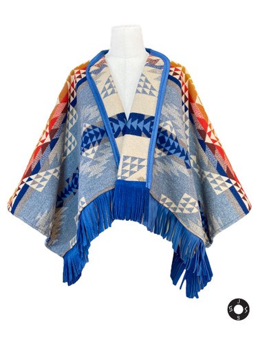 "Outlaw" Capelet in Smith Rock, Blue Leather Trim "Outlaw" Capelet in Smith Rock, Blue Leather Trim