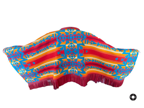 "Outlaw" Capelet in Condensed Turquoise Fireside, Red Leather Trim