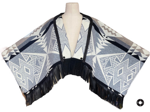"Outlaw" Capelet in Diamond Ridge, Black Leather Fringe "Outlaw" Capelet in Diamond Ridge, Black Leather Fringe