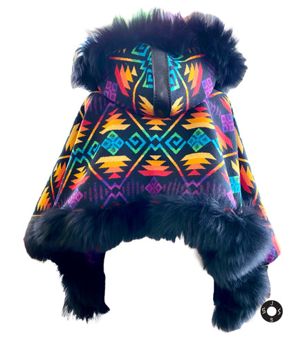 Mountain Capelet in Coyote Butte Bright, Black Leather and Sheepskin Mountain Capelet in Coyote Butte Bright, Black Leather and Sheepskin