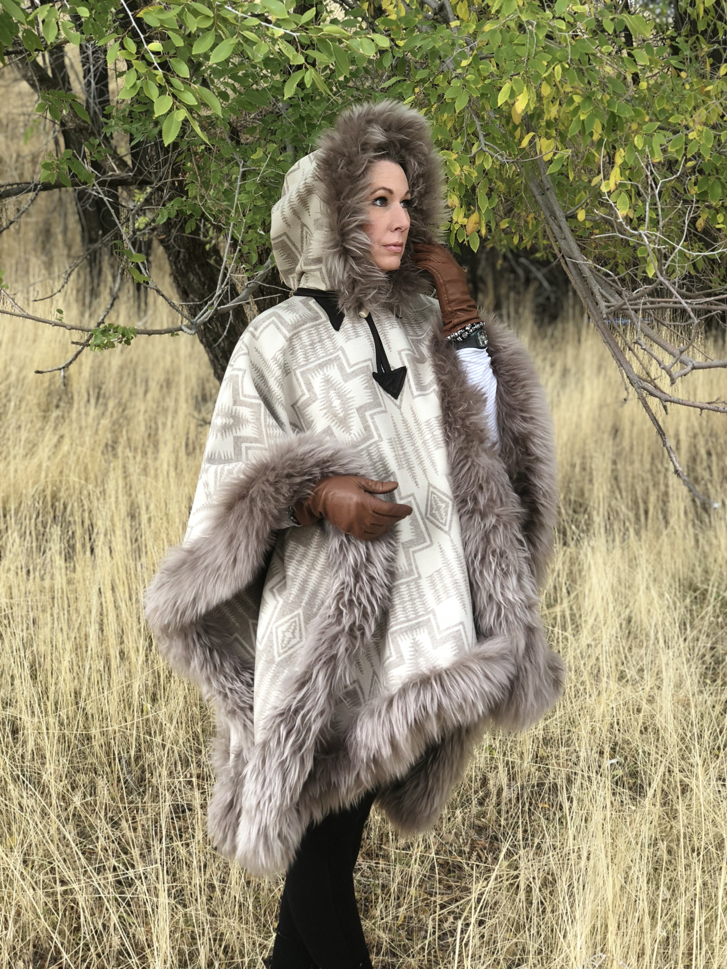 Harding Tonal Riding Poncho Pendleton® Wool with Sheepskin Trim - Main Image
