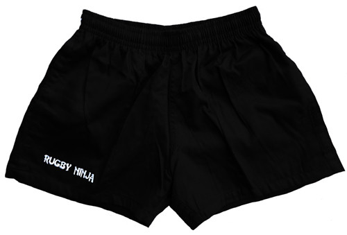 Cotton Rugby Shorts with Pockets - Black