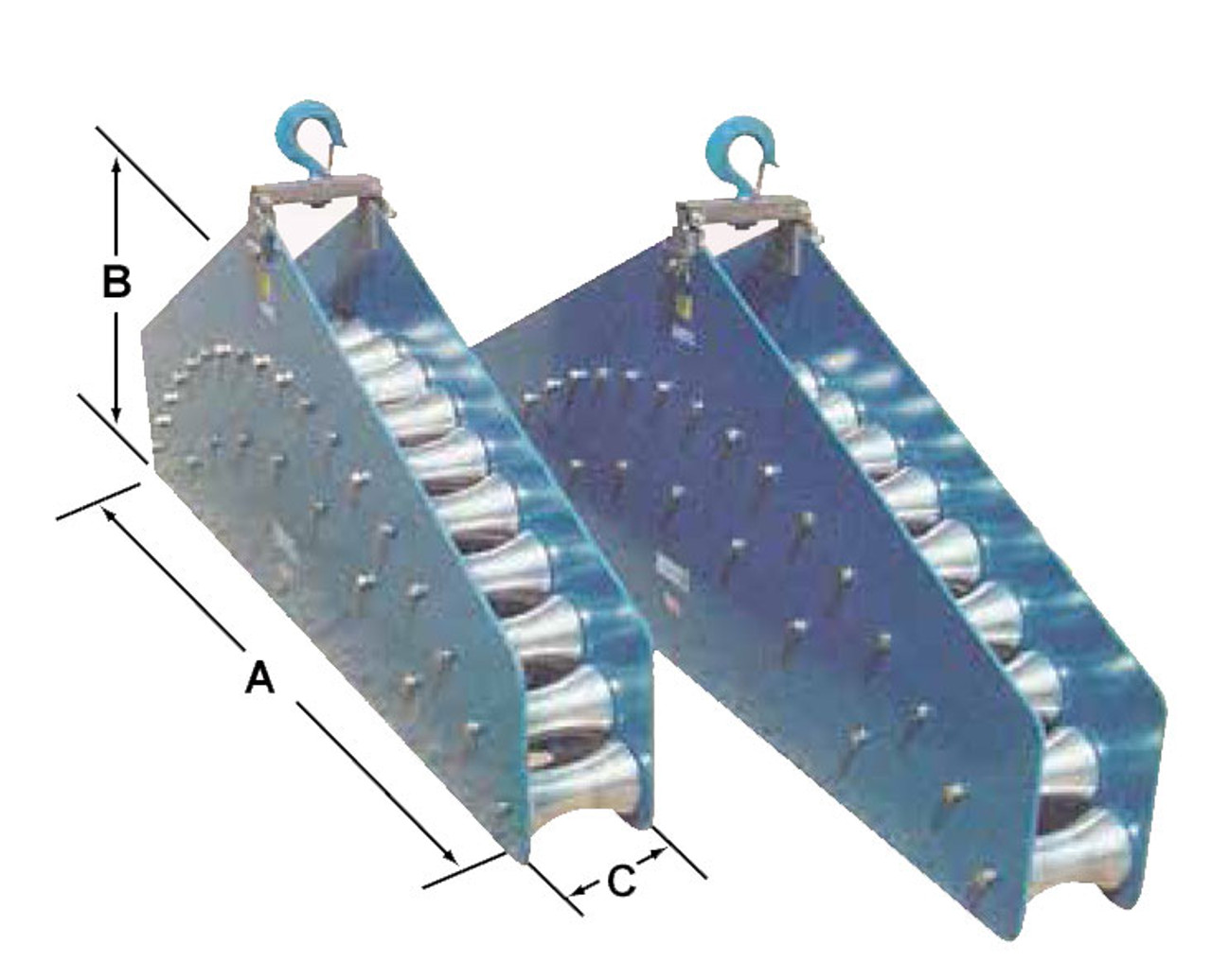 The Condux 08094500 Fairlead Quadrant Block was designed to install transpacific fiber optic cable however will guide any type of cable.  These quadrant blocks makes a 90 degree cable installation easy.  Fairlead Quadrant Blocks have 18 machined rollers on bronze bearings 8"wide [203mm], 5.5" [140mm]  in diameter and has a 10,000lb [44,480 N] capacity.  Replacements sheaves available please contact us for more information.