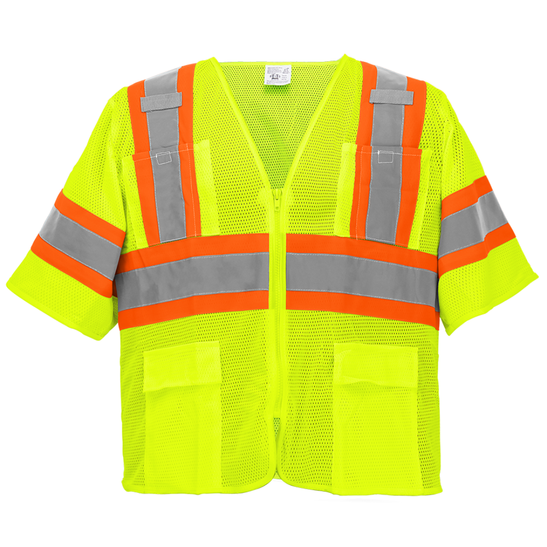 Chaleco de seguridad ANSI Clase 3 con cremallera y mangas, de alta visibilidad, color lima