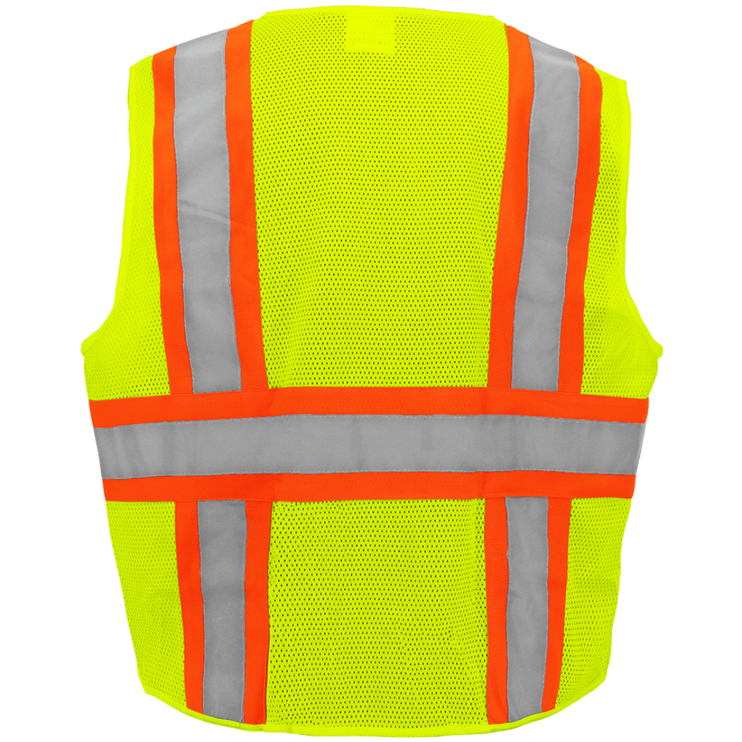Chaleco de seguridad con cremallera de alta visibilidad y malla ANSI Clase 2, color lima