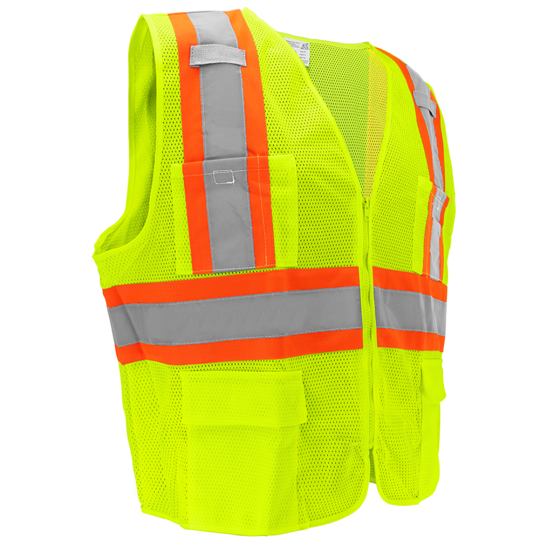 Safety ANSI Class 2 Mesh High Visibility Zipper Vest, Lime