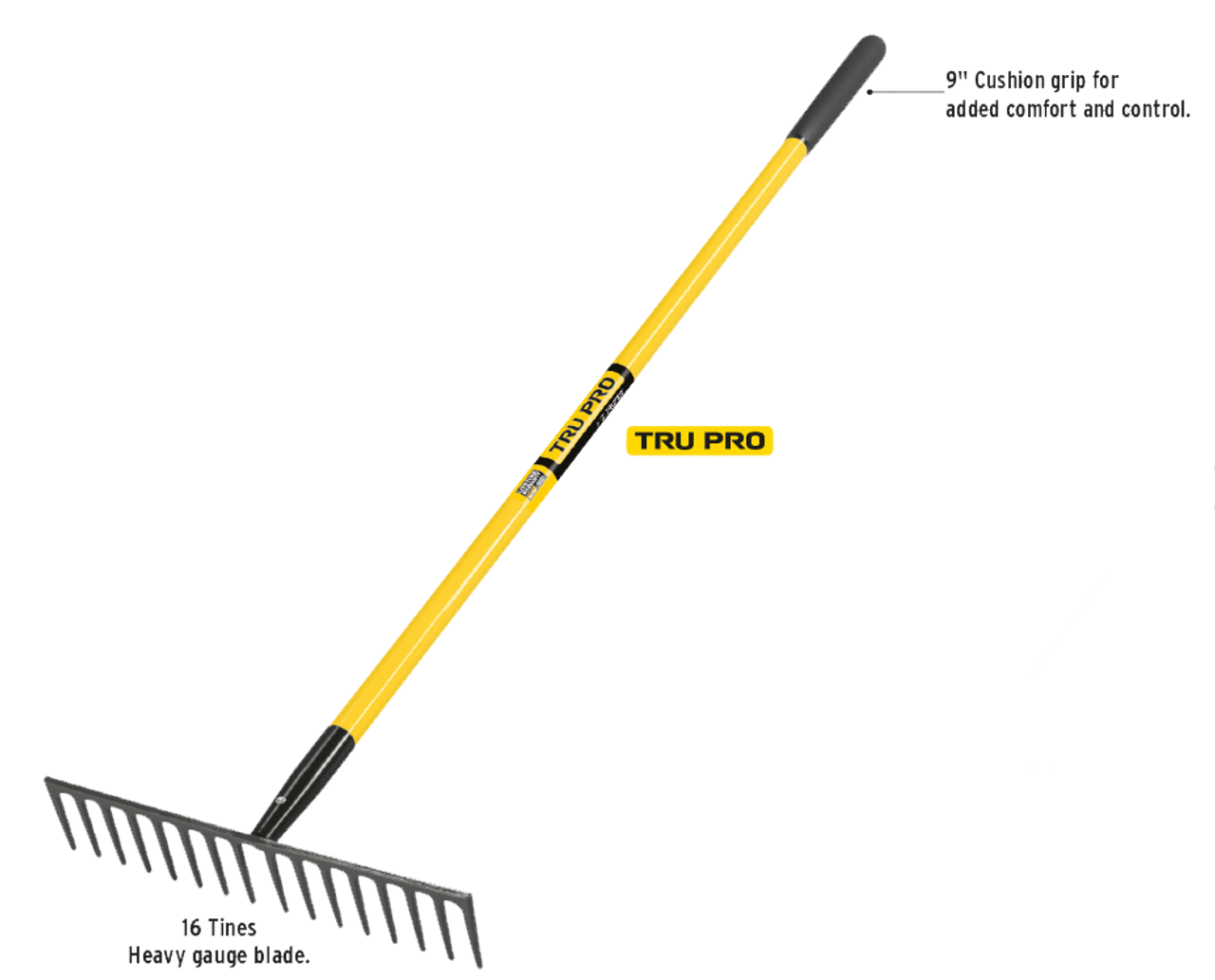 Truper Level Head Rake, 16 Tines, Fiberglass Handle, 9in Grip R-16MF