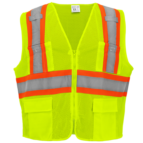 Safety ANSI Class 2 Mesh High Visibility Zipper Vest, Lime
