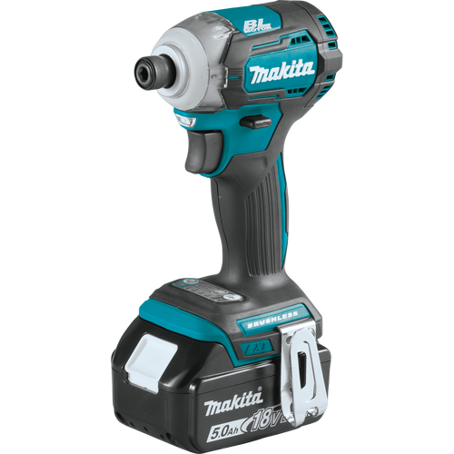 Makita XDT12T  18V LXT® Lithium‑Ion Brushless Cordless Quick‑Shifta Mode™ 4‑Speed Impact Driver (5.0Ah) Angled