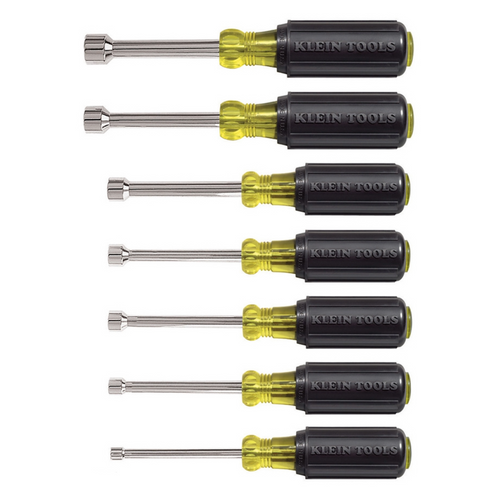 Klein Nut Driver Set, 3-Inch Shafts, Cushion Grip, 7-Piece (K-631)