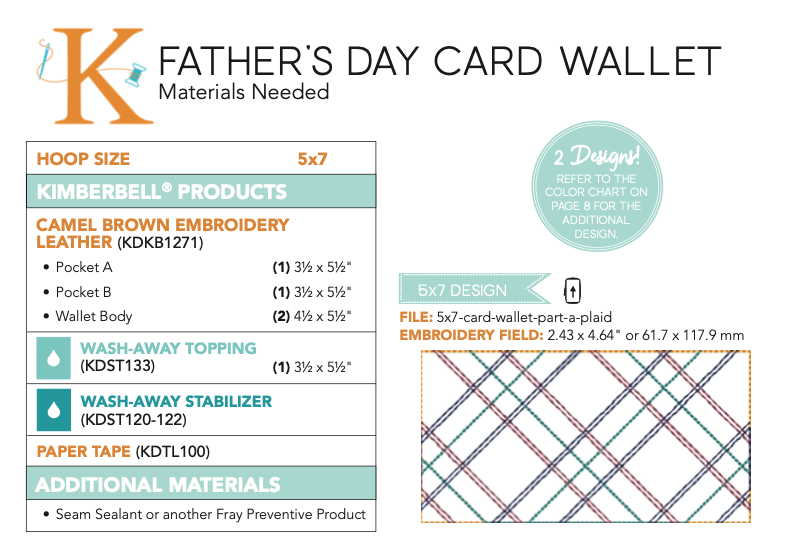 Kimberbell Embroidery Club - June 2023: Father's Day Card Wallet