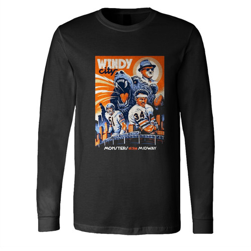 Chicago Football Windy City Retro 90S Wall Art Navy Long Sleeve Shirt Tee