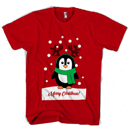 Novelty Christmas Merry Christmas Penguin Man's T shirt