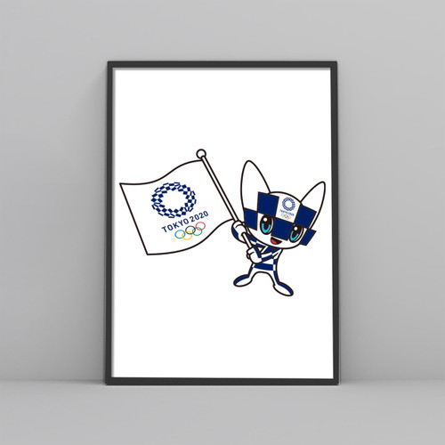 Tokyo Olympics 2020 Mascot Blue With Flag Posters