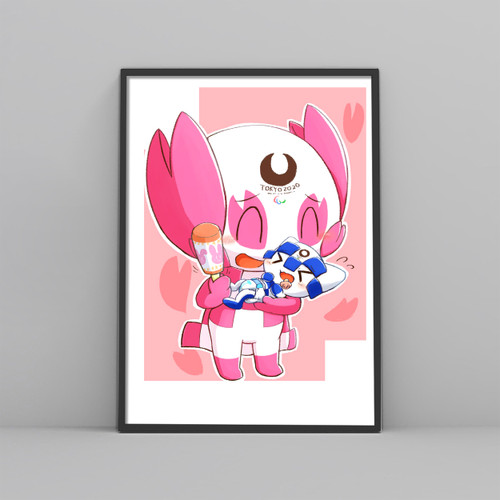 Tokyo Olympics 2020 Mascot Holding a Baby Posters