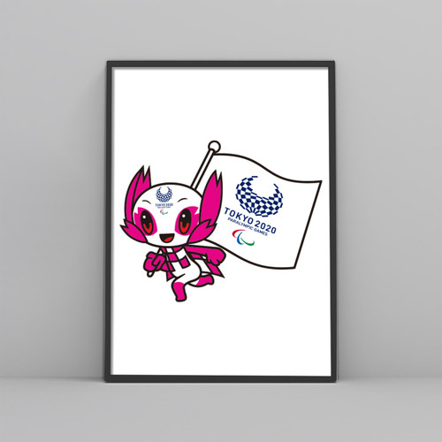 Tokyo Olympics 2020 Mascot Pink With Flag Posters