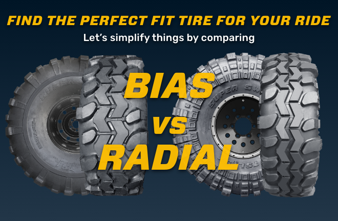 Diagram showing bias-ply vs radial tire carcass construction