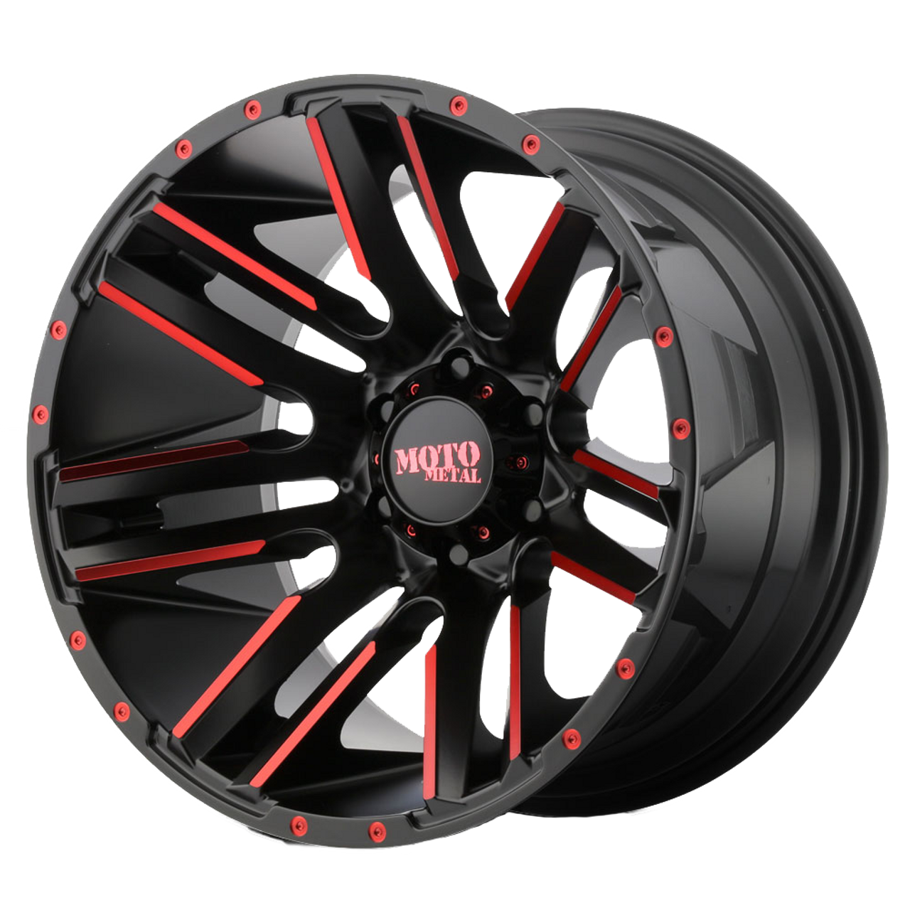 20x10 6x5.5 4.56BS MO978 Razor Satin Black Machined w/Red - Moto Metal  Wheels