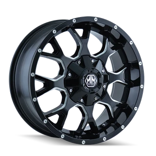 17x9 6x5.5/6x135 5.71BS 8015 Warrior Black/Milled Spokes - Mayhem Wheels