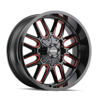 20x9 5x5.5/5x150 5BS 8107 Cogent Gloss Black/Milled Spokes w/Prism Red - Mayhem Wheels