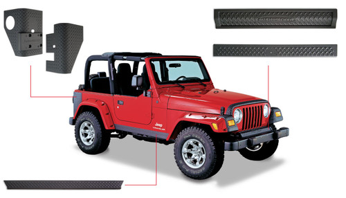 97-06 Jeep TJ 6pc Set Trail Armor Body Panel Kit Black 14901 - Bushwacker Flares