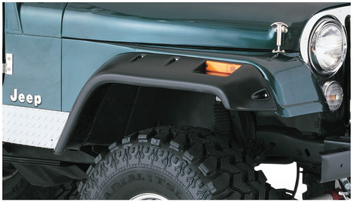 56-86 Jeep CJ5/CJ5A/CJ6/CJ6A/CJ7/Willys Front 2pc Cut-Out Fender Flares Black Textured Finish - Bushwacker Flares