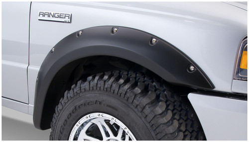 93-11 Ford Ranger Front 2pc Pocket/Rivet Style Fender Flares Black Smooth Finish - Bushwacker Flares