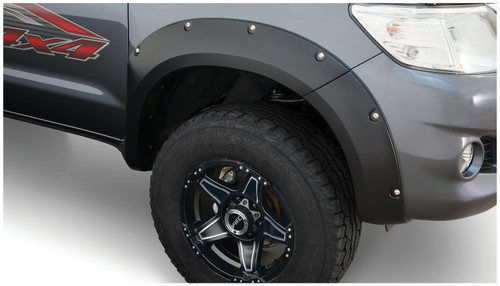 11-21 Toyota Hilux Front 2pc Pocket/Rivet Style Fender Flares Black Smooth Finish - Bushwacker Flares