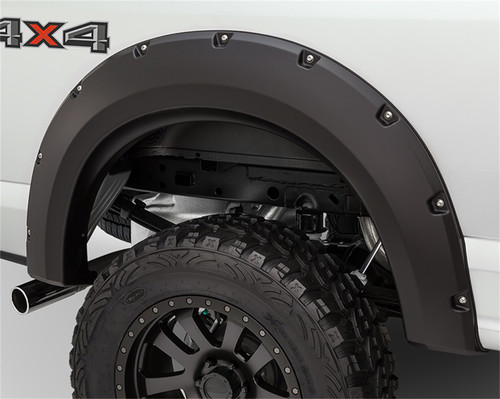 14-19 Chevy Silverado 1500/2500HD/3500HD Exc Dually 78.8/97.8in Bed Rear 2pc Max Coverage Pocket/Rivet Style Fender Flares Black Smooth Finish - Bushwacker Flares