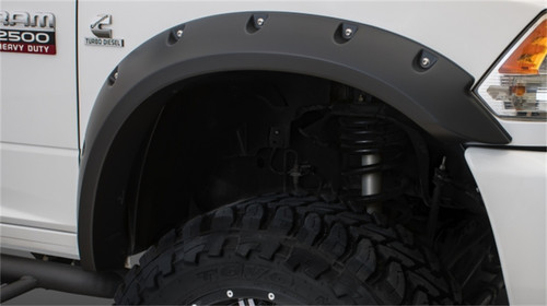 10-18 Ram 2500/3500 Front 2pc Max Coverage Pocket/Rivet Style Fender Flares Black Smooth Finish - Bushwacker Flares