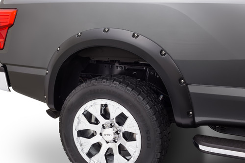 04-21 Nissan Titan w/Lock Box Rear 2pc Pocket/Rivet Style Fender Flares Black Smooth Finish - Bushwacker Flares