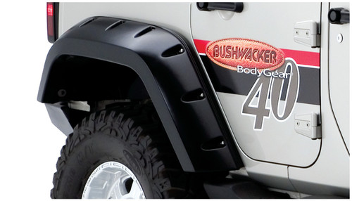 07-18 Jeep JKU 2DR Rear 2pc Max Coverage Pocket/Rivet Style Fender Flares Black Smooth Finish - Bushwacker Flares