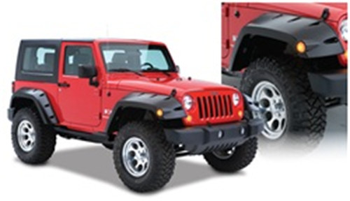 07-18 Jeep JK 4DR Front 2pc Max Coverage Pocket/Rivet Style Fender Flares Black Smooth Finish - Bushwacker Flares