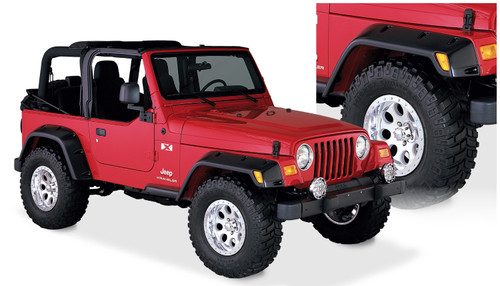 97-06 Jeep TJ 4pc Set Pocket/Rivet Style Fender Flares Black Textured Finish 10908-07 - Bushwacker Flares