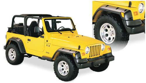 97-06 Jeep TJ Euro Rubicon Conv Pkg 4pc Set Pocket/Rivet Style Fender Flares Black Textured Finish - Bushwacker Flares