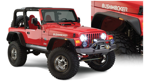 97-06 Jeep TJ 4pc Flat Style Fender Flares Black Textured Finish - Bushwacker Flares