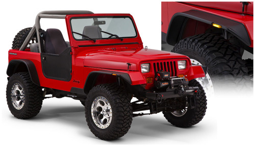 87-95 Jeep YJ 4pc Flat Style Fender Flares Black Textured Finish - Bushwacker Flares