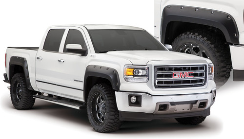 14-15 GMC Sierra 1500 4pc Set Pocket/Rivet Style Fender Flares Black Smooth Finish - Bushwacker Flares