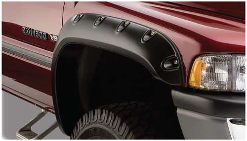 94-01 Dodge 1500/2500/3500 Front 2pc Pocket/Rivet Style Fender Flares Black Smooth Finish - Bushwacker Flares