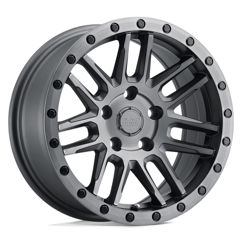 17X8 5X100 5.68BS Arches Matte Brushed Gunmetal w/Blk Bolts - Black Rhino