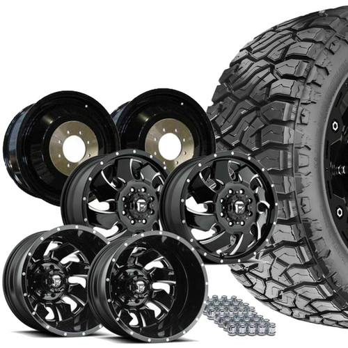 Dually Tire & Wheel Package | 33X12.50R20F Venom Power RT Plus / Cleaver Blk & Milled